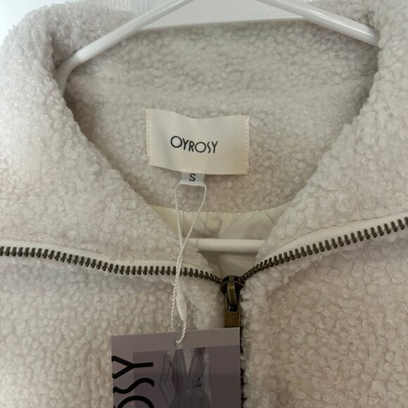 Oyrosy Casual Vintage White Polar Fleece Zip-Up Jacket Coat Size S NWT - Picture 3 of 6